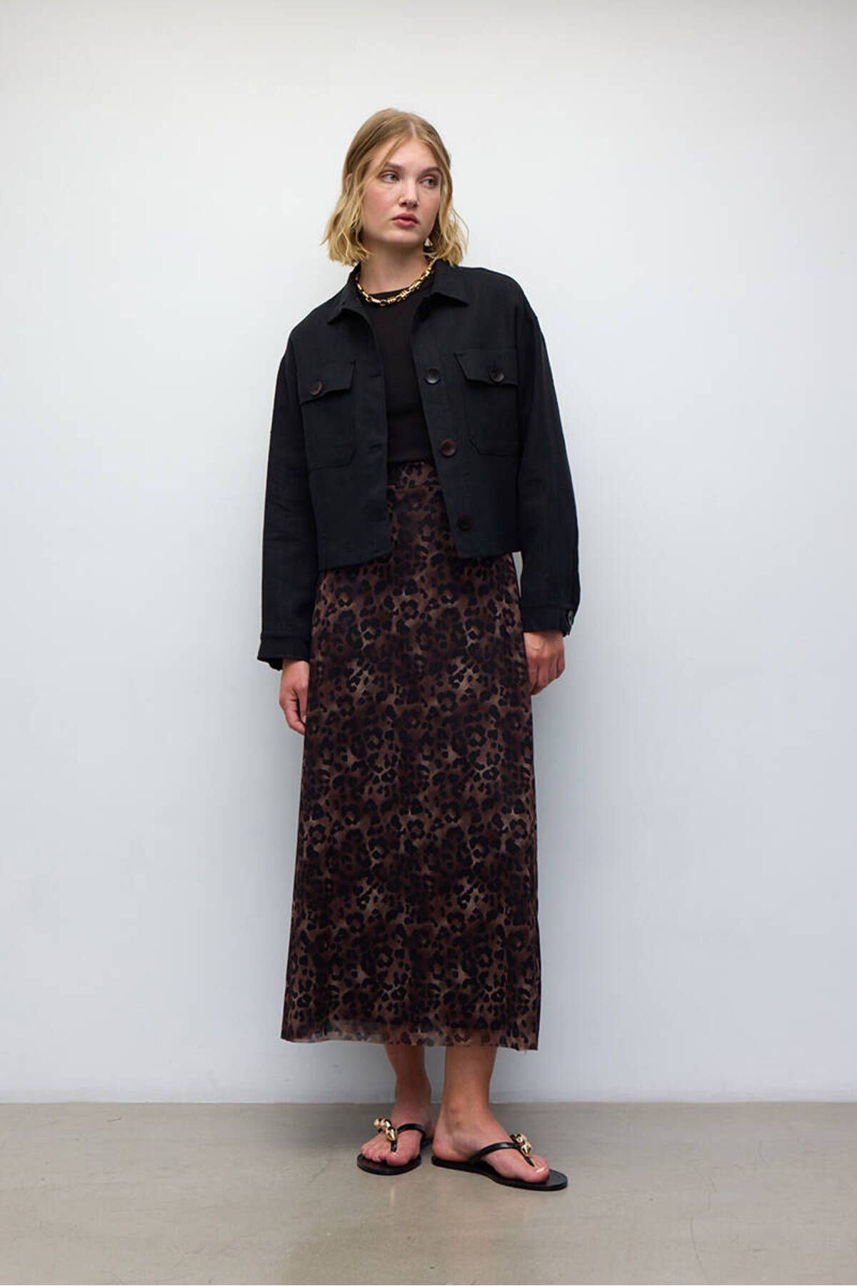 BE BLUE-Leopard Patterned Tulle Skirt 4