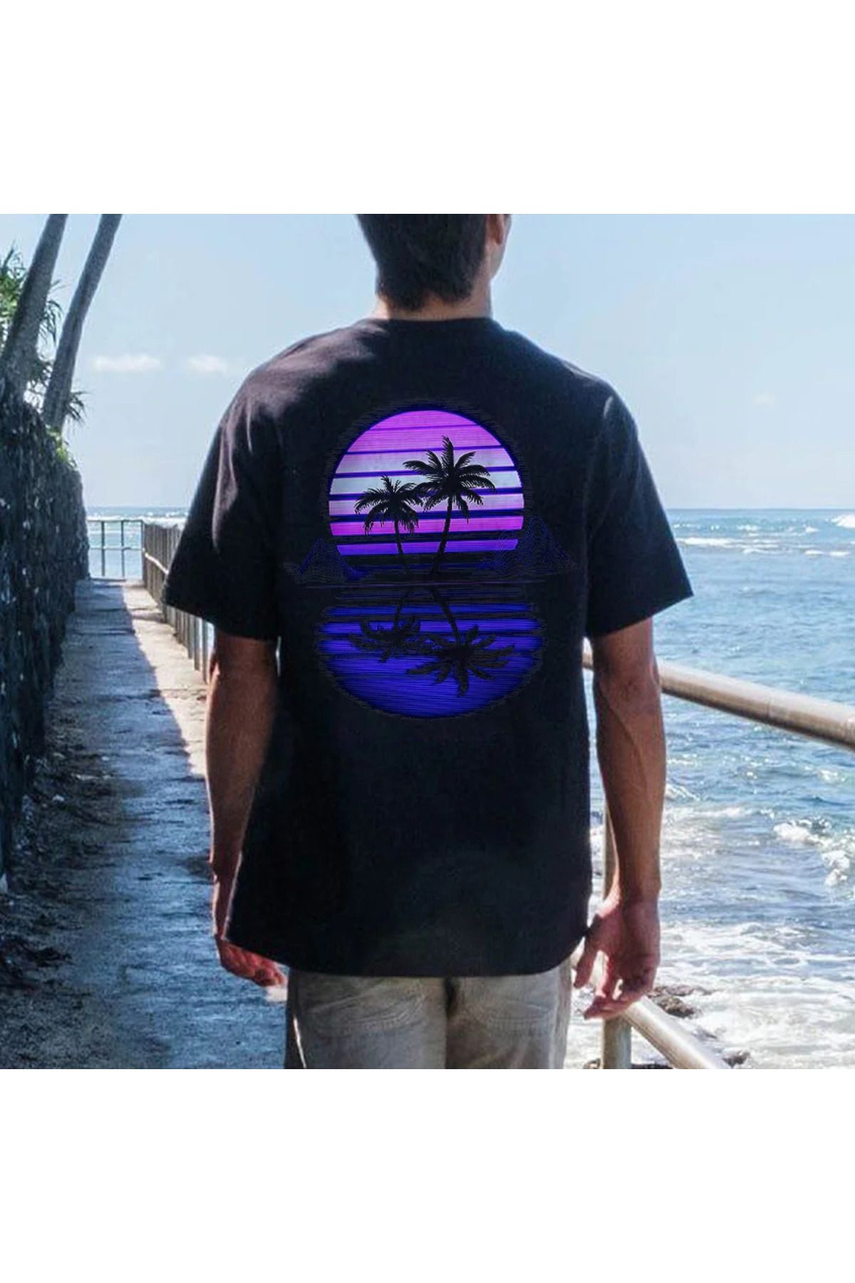 DESCARTES Gün Batımı Baskılı Oversize T-shirt