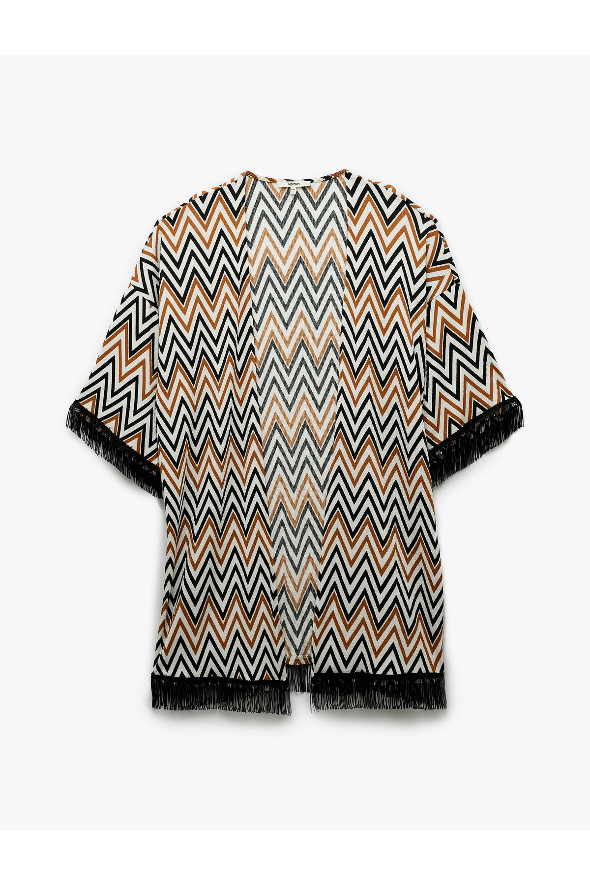 Koton Rahat Kalıp Püsküllü Geometrik Desenli Uzun Kimono