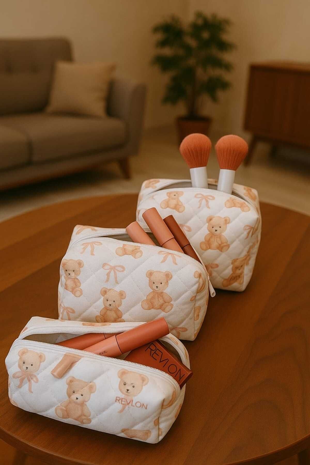 Textia Home 3'lü Makyaj Çantası Seti – Renkli ve Kullanışlı Tasarım