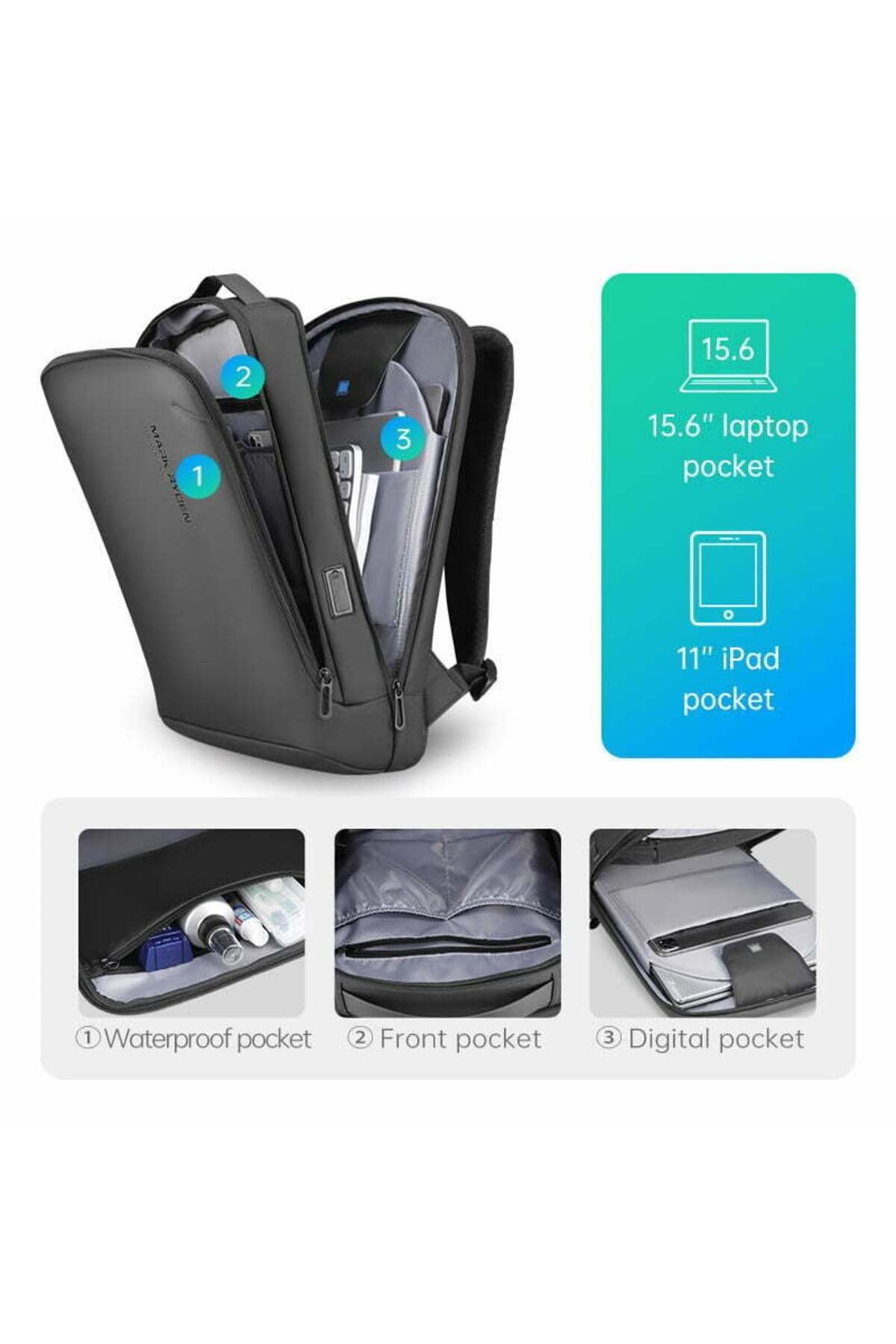 Mark Ryden Men S Backpack Mark Ryden Smart 15 6 Laptop Fully Waterproof ...