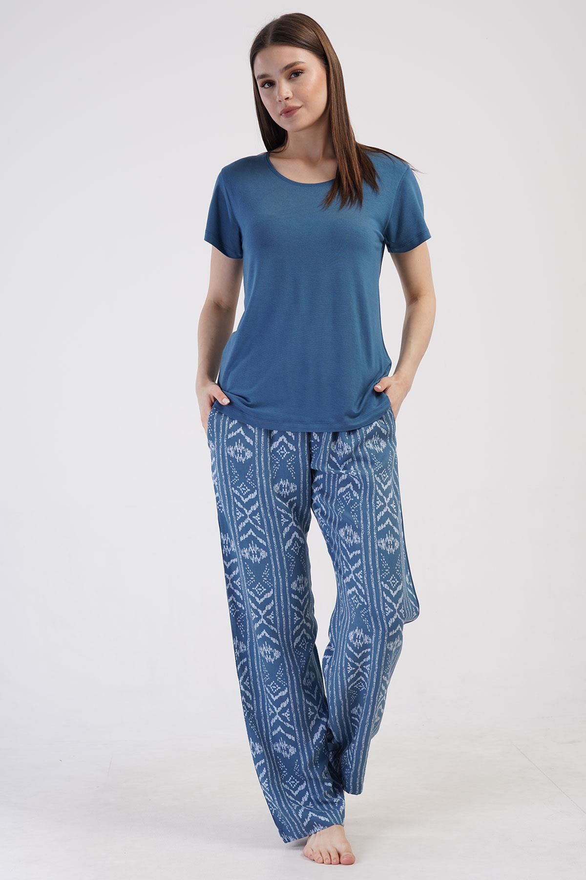 VİENETTA Kadın Kısa Kol İndigo Pijama Takımı C7T4N0O014