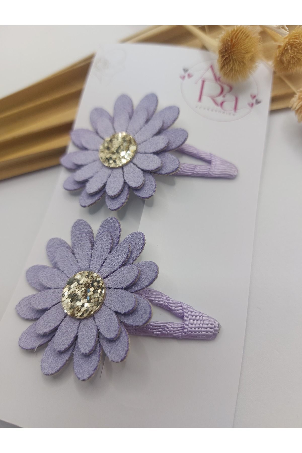AsRa Accessories Mor nubuk deri papatya çıtçıt toka