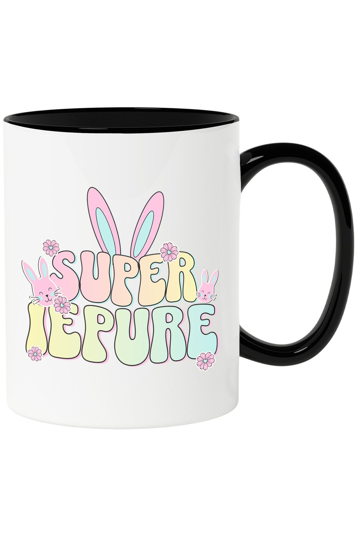 StoryGift Romania Cana Cu Iubitorii De Iepuri Urechi Lungi Colorate Text Super Iepure, Sarbatori P, Cu Maner Negru - One Size