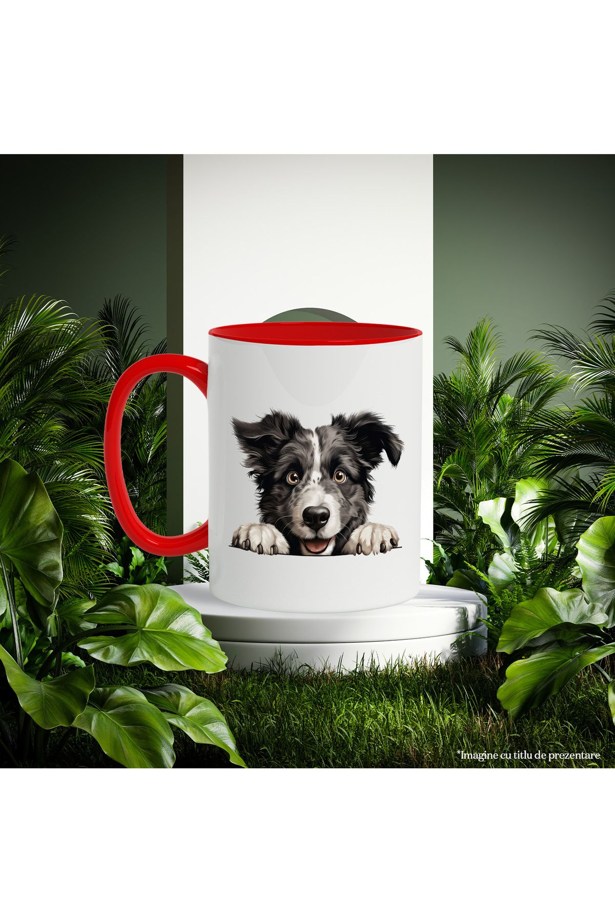 StoryGift Romania-Mug with a cheerful puppy | illustration | happy | paws | black | white | for love, With ,STG. 3
