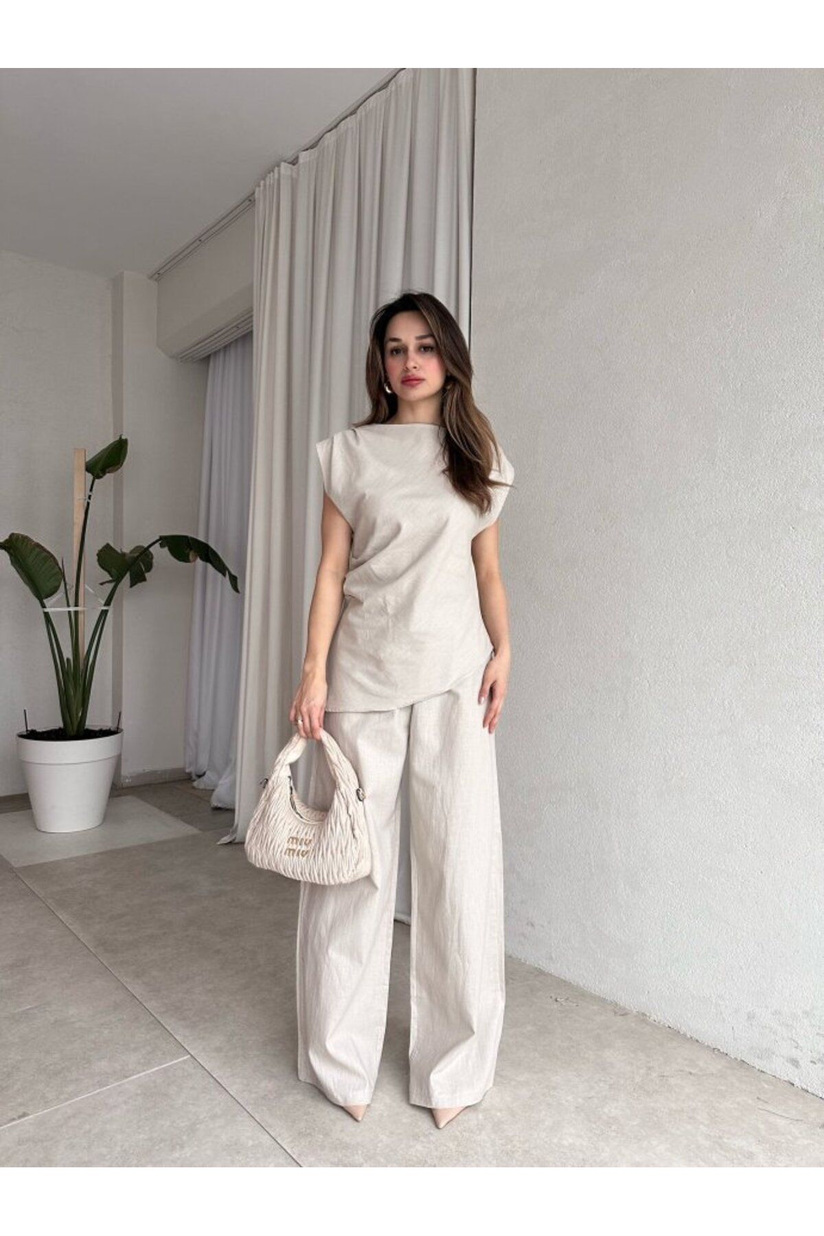 My Blog Natural Asimetrik Bluz Pantolon Takım - 7227