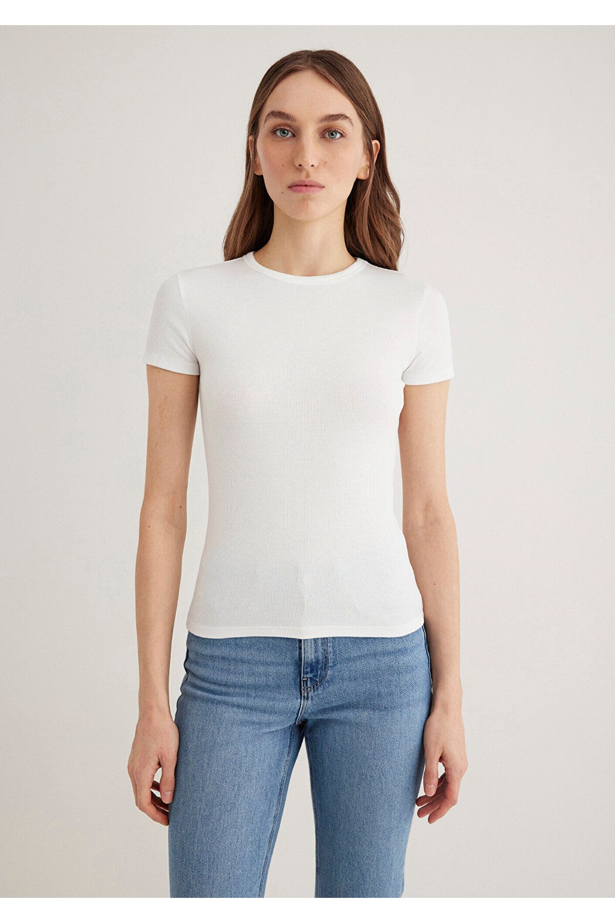 Mavi-Biały T-shirt Basic dopasowany/krój gładki do ciała 1613081-70057 3