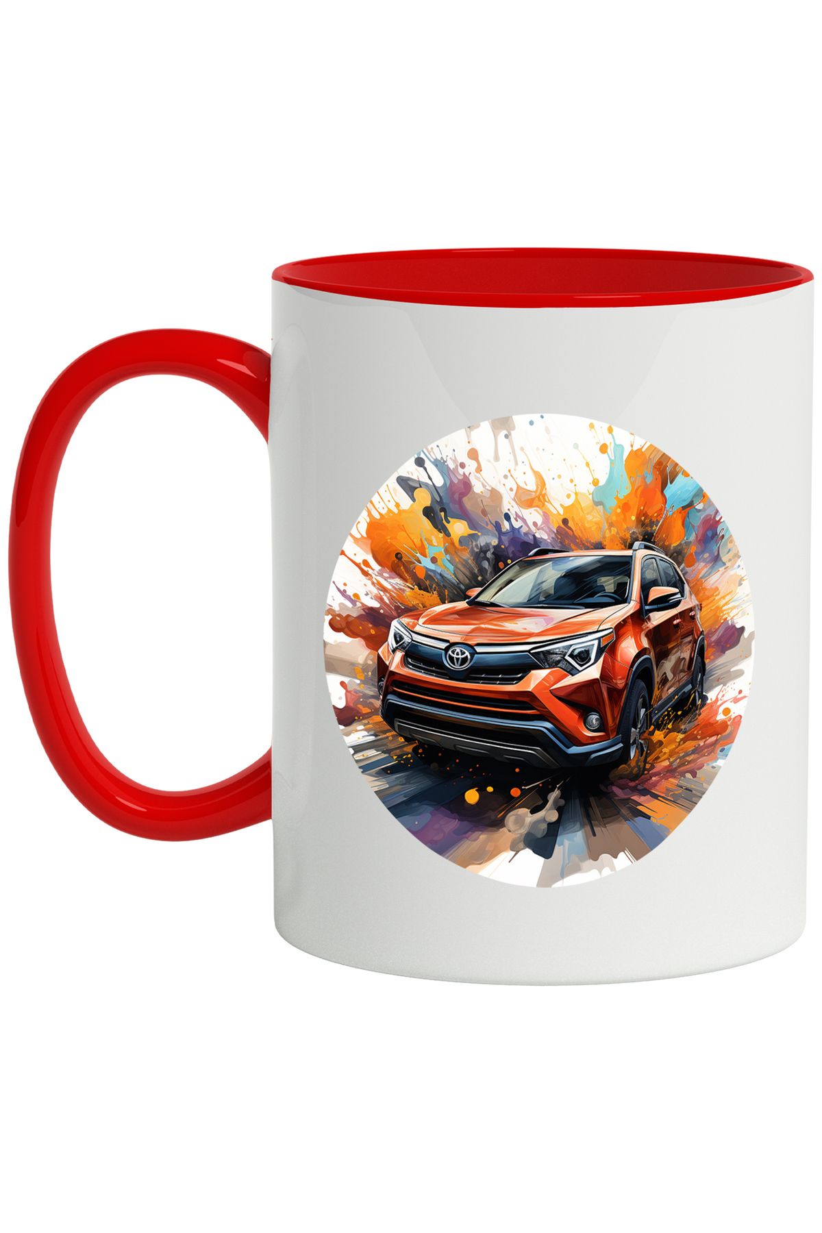 StoryGift Romania Cana Cu Masina, Toyota, Brand, Cerc, Abstract, Multicolor 330 Ml, Ceramica Cu Ma, Cu Maner Rosu - One Size
