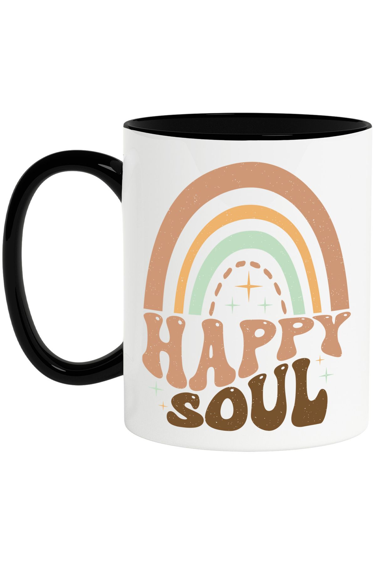 StoryGift Romania Cana Cu Niste Porti Si Cu Textul "happy Soul" - Suflet Fericit Cu Maner Negru, Cu Maner Negru - One Size