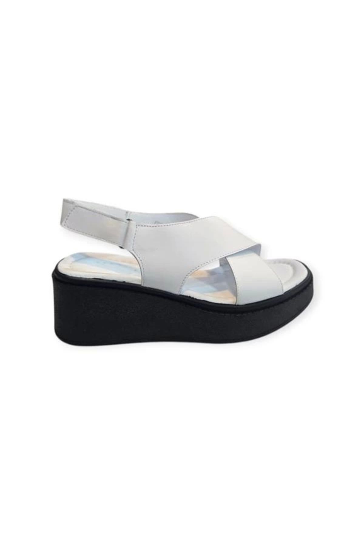 Store K1471118 Cırt Cırtlı Ayarlanabilir Yüksek Taban Kadın Sandalet Beyaz