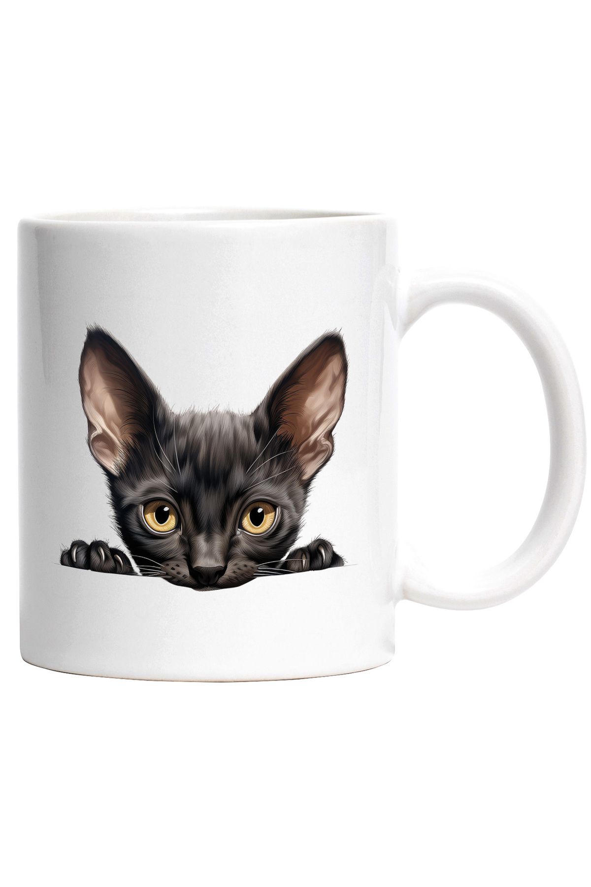 StoryGift Romania Cana Cu O Pisicuta Neagra Care Priveste Sfioasa | Ilustratie | Gheare | Labute |, Cu Maner Alb - One Size