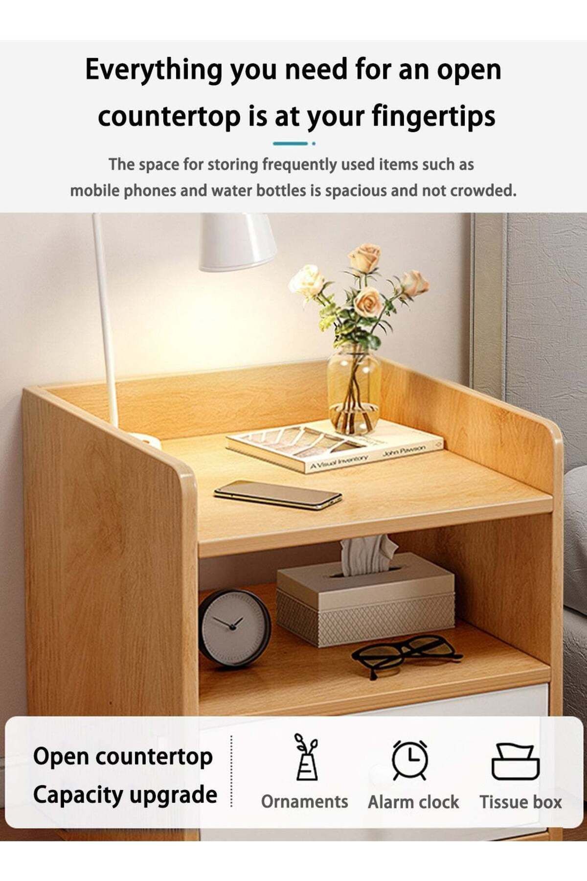 soufa dibaj-Nightstand with Drawer and Open Storage Shelf, Modern Side Table Nordic Style Small Night Stand 3