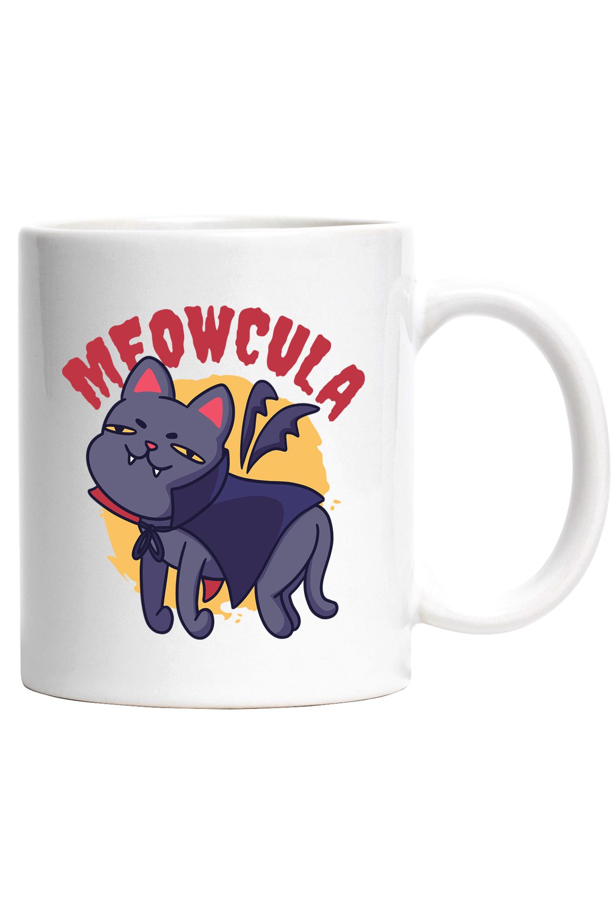 StoryGift Romania-Mug With Message Meowcula, Vampire, Cat, Fangs, Wings, Bat, Multicolor 330 ml,, With White Handle 1
