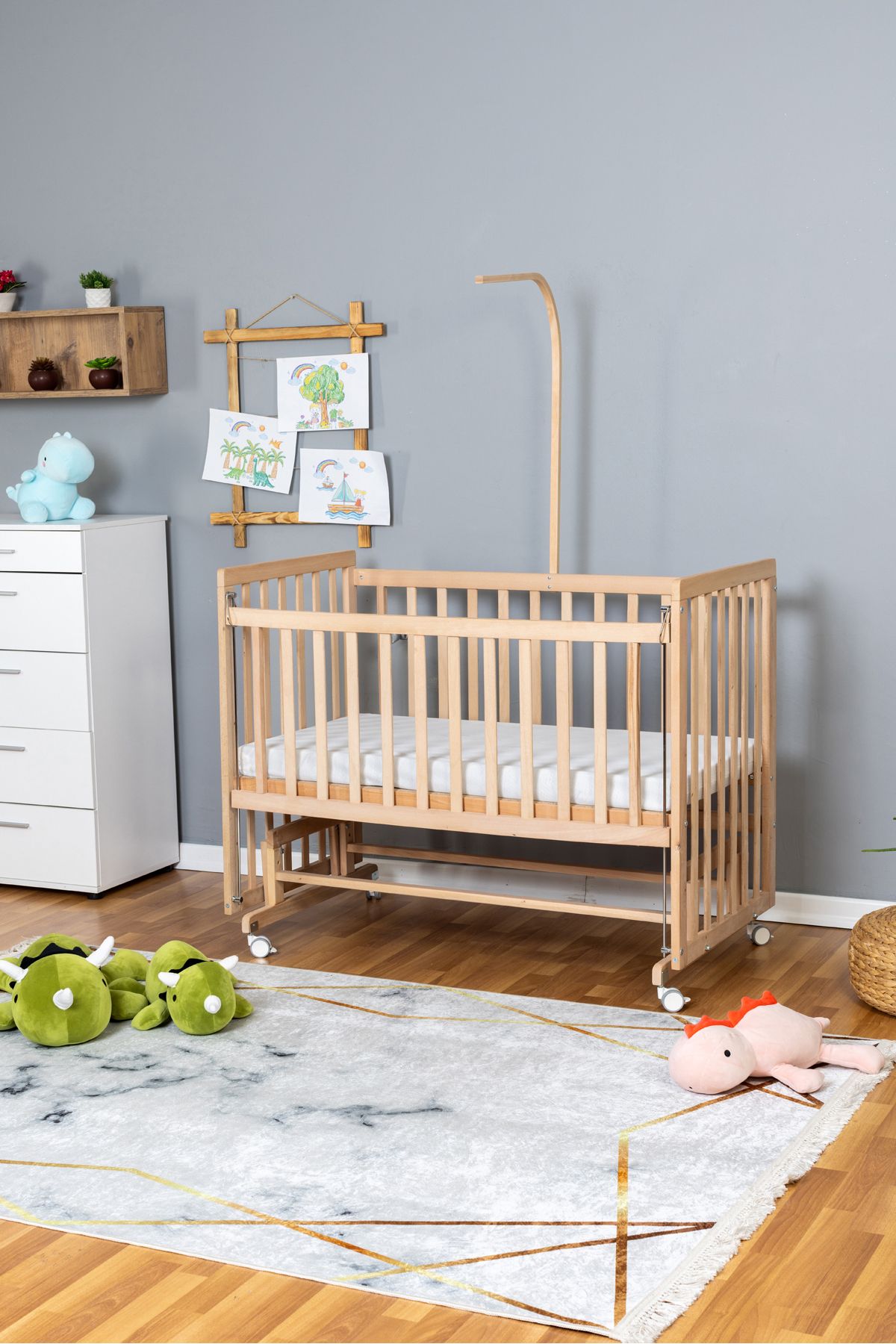 Carino Wins Ahşap Beşik Anne Yanı Yeni Doğan Asya Organik Bebek Beşiği TEK YATAK + TEKERLEKLİ