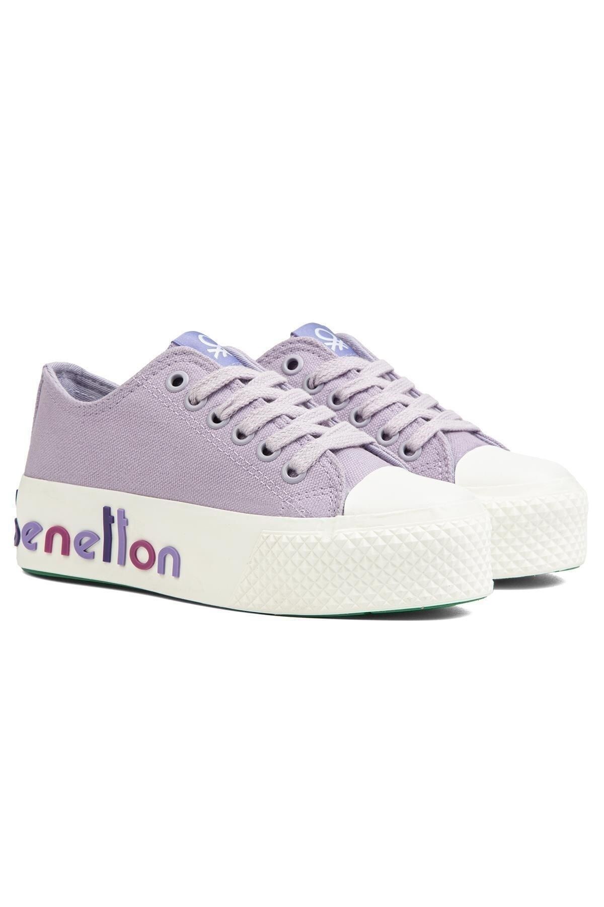 Benetton Kalın Taban Bağcıklı Günlük Kadın Spor Ayakkabı Sneaker Lila