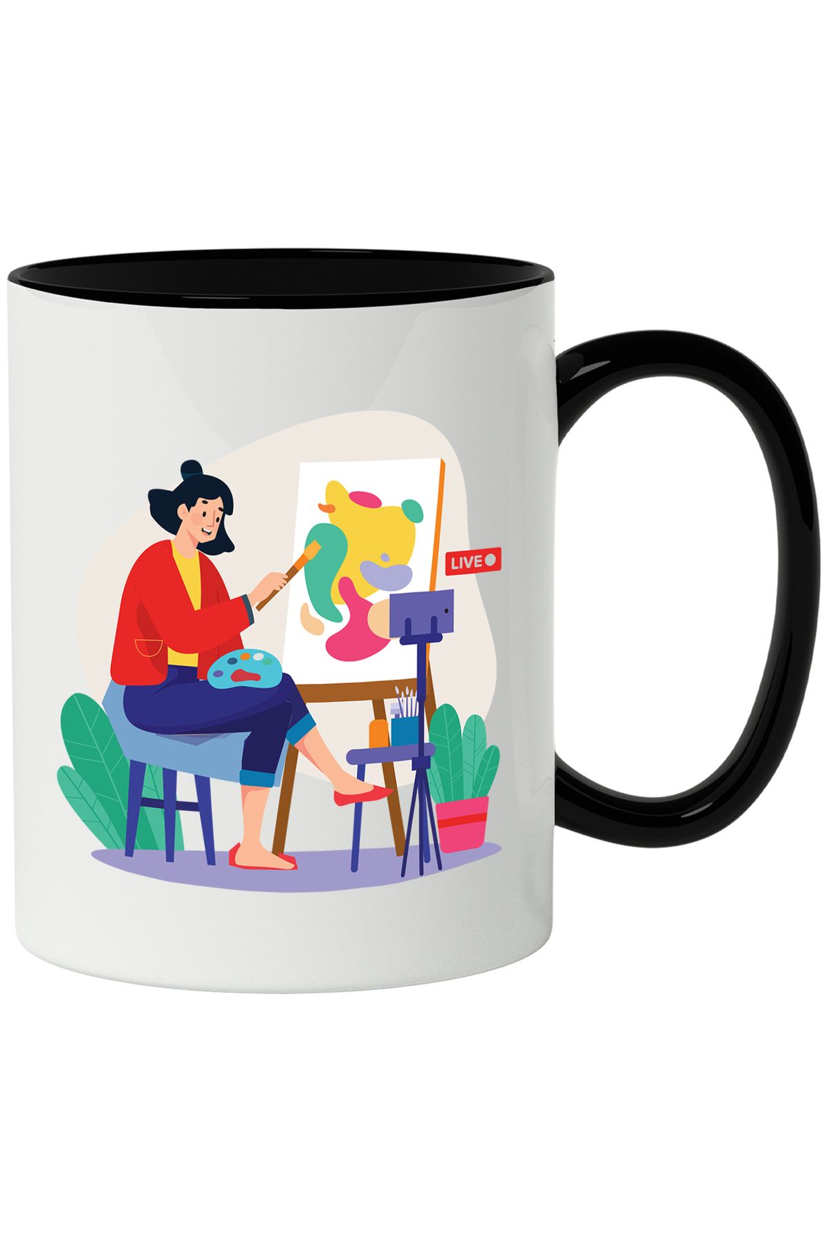 StoryGift Romania Cana Cu Pictura, Artisti, Vlog, Sevalet, Multicolor 330 Ml, Ceramica Cu Maner Ne, Cu Maner Negru - One Size