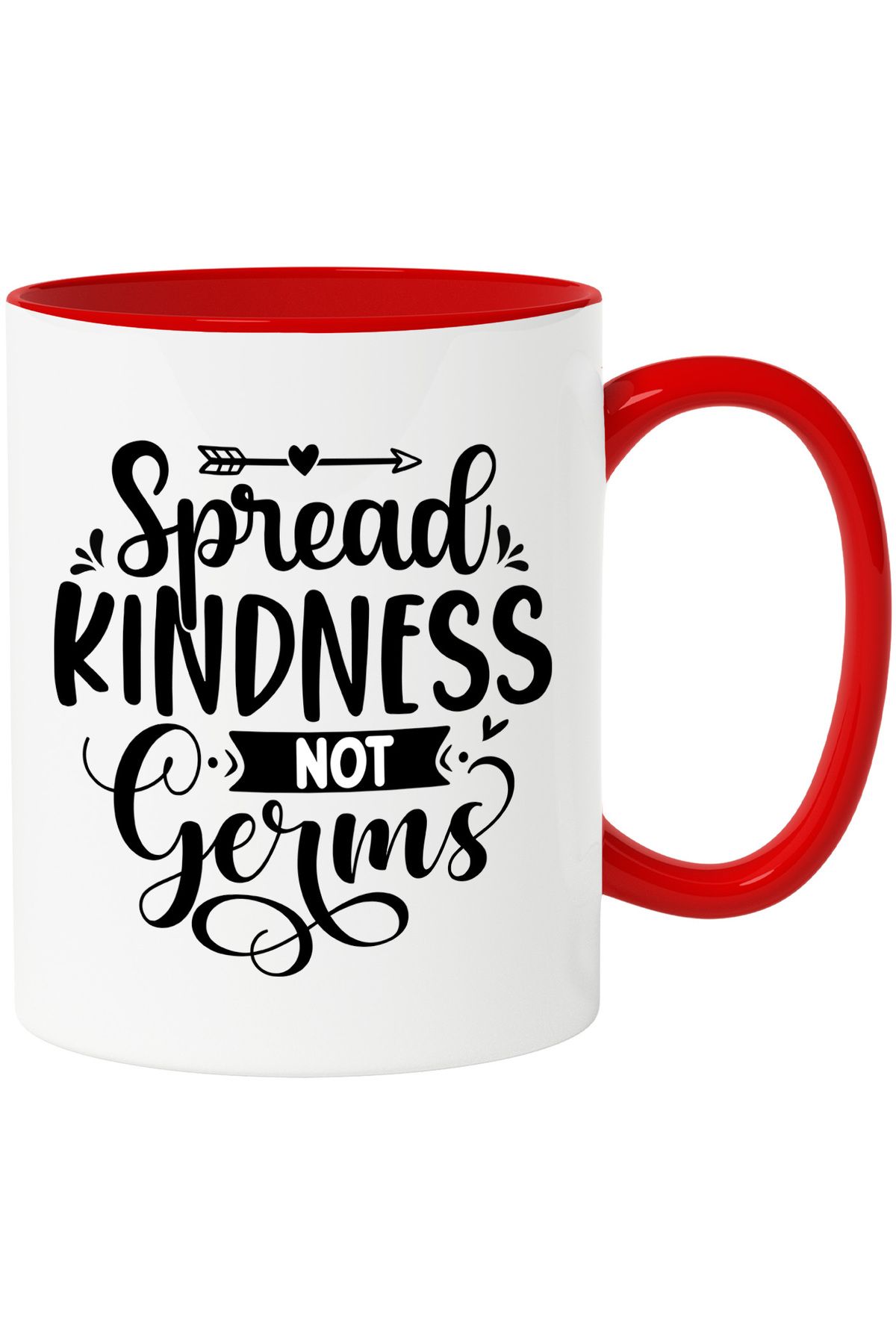 StoryGift Romania-Mug with the text in English "Spread kindness, not germs" - spread kindness, n, With Red Handle 1