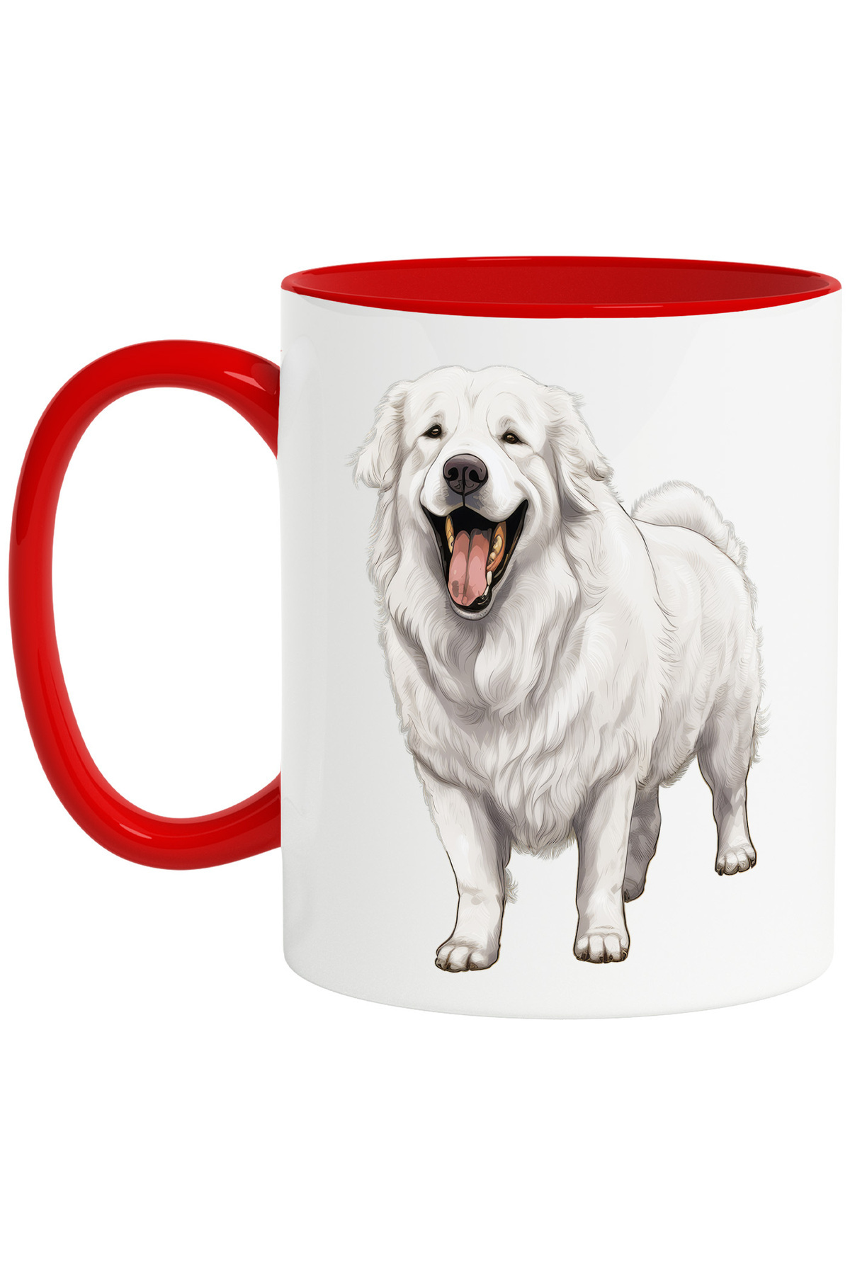 StoryGift Romania Cana Cu Un Caine Gras | Ilustratie | Alb | Limba Scoasa | Cuminte | Pentru Iubit, Cu Maner Rosu - One Size