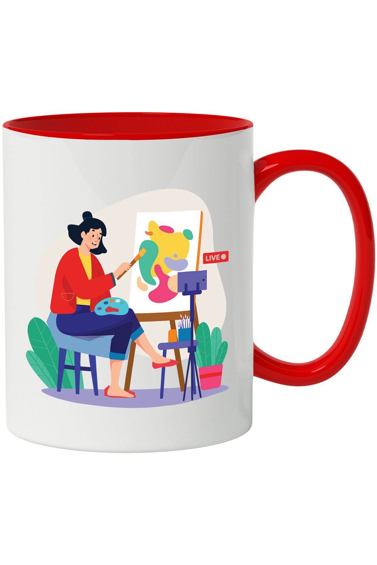 StoryGift Romania Cana Cu Pictura, Artisti, Vlog, Sevalet, Multicolor 330 Ml, Ceramica Cu Maner Ro, Cu Maner Rosu - One Size