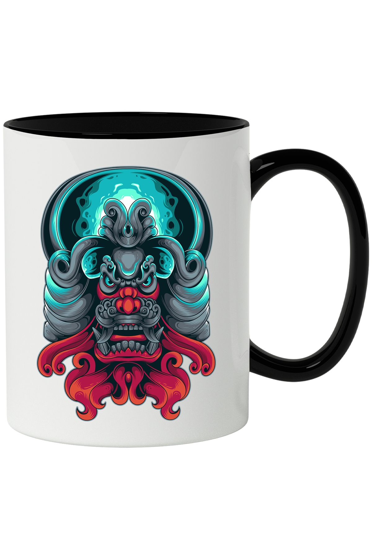 StoryGift Romania Cana Cu Masca, Dragon Chinezesc, Ilustratie, Mitologie, Flacara, Multicolor 330m, Cu Maner Negru - One Size