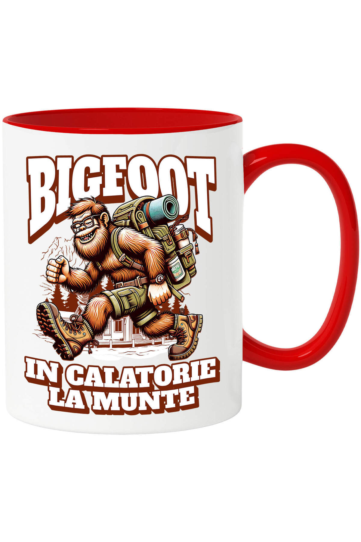 StoryGift Romania Cana Cu Animal Paros Rucsac Aventura Text Bigfoot In Calatorie La Munte, Natura,, Cu Maner Rosu - One Size
