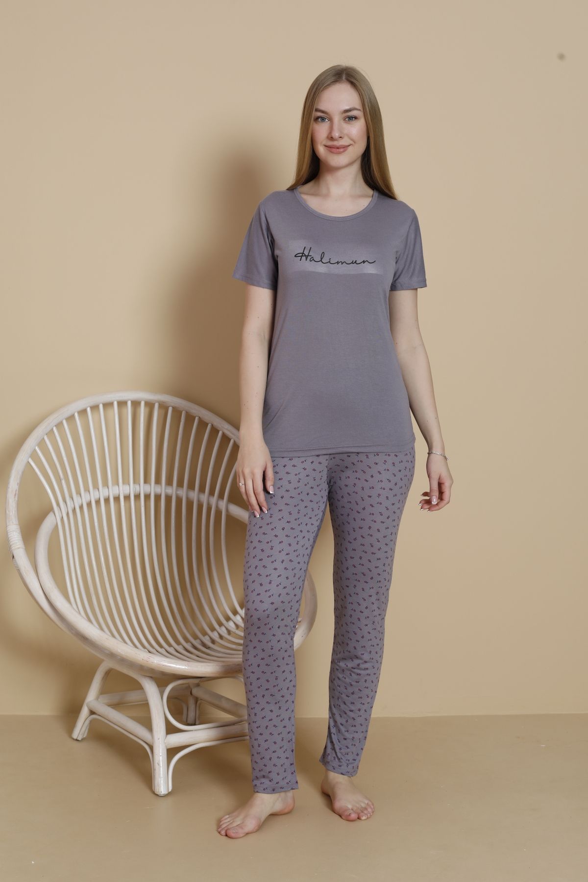 Mira Homewear Önü Baskılı Kısa Kol Kadın Pijama Takımı MR001