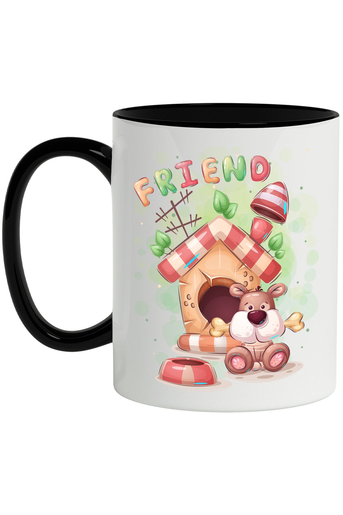 StoryGift Romania Cana Cu Mesaj In Engleza Friend, Caine, Os, Cotet, Frunze, Multicolor 330 Ml, Ce, Cu Maner Negru - One Size
