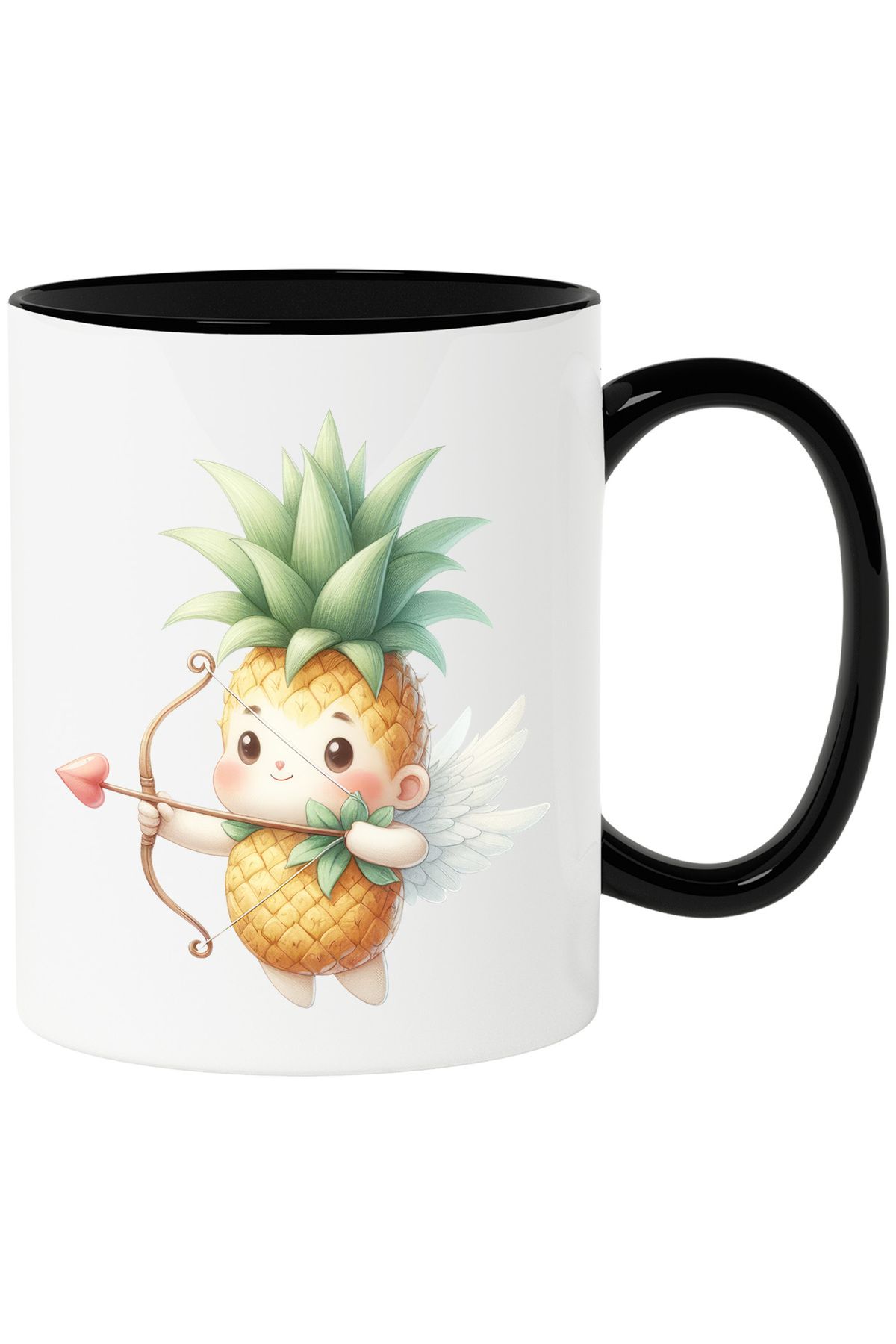 StoryGift Romania Cana Cu Un Bebelus Cupidon In Costum De Ananas | Ilustratie | Aripi | Trage Cu O, Cu Maner Negru - One Size