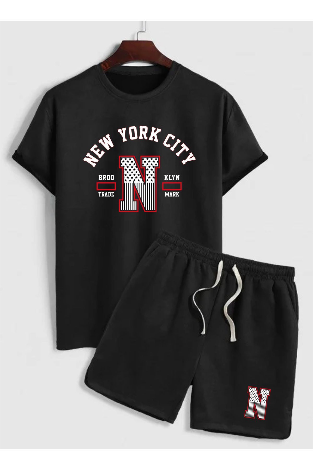 SUNFREE NEW YORK BASKILI SİYAH T-SHIRT ŞORT TAKIM