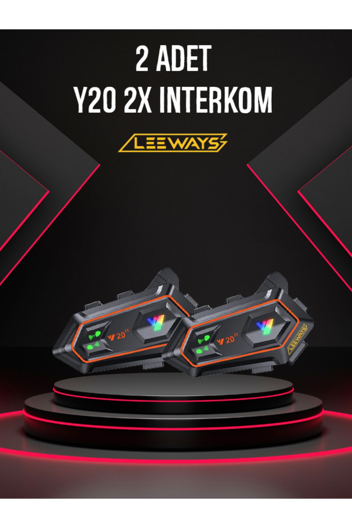 leeways İki Adet Y20 2X 1000m Telsiz Mesafeli Özellikli 2 Kişi Bağlantılı Bluetooth Kask Kulaklık Ekranlı Fe