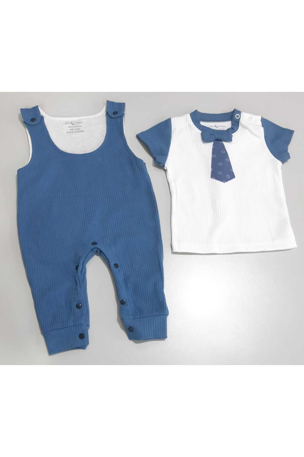 Sönmez Baby KRAVAT DESENLİ BLUZ SALOPET TULUM İKİLİ BEBE TAKIMI