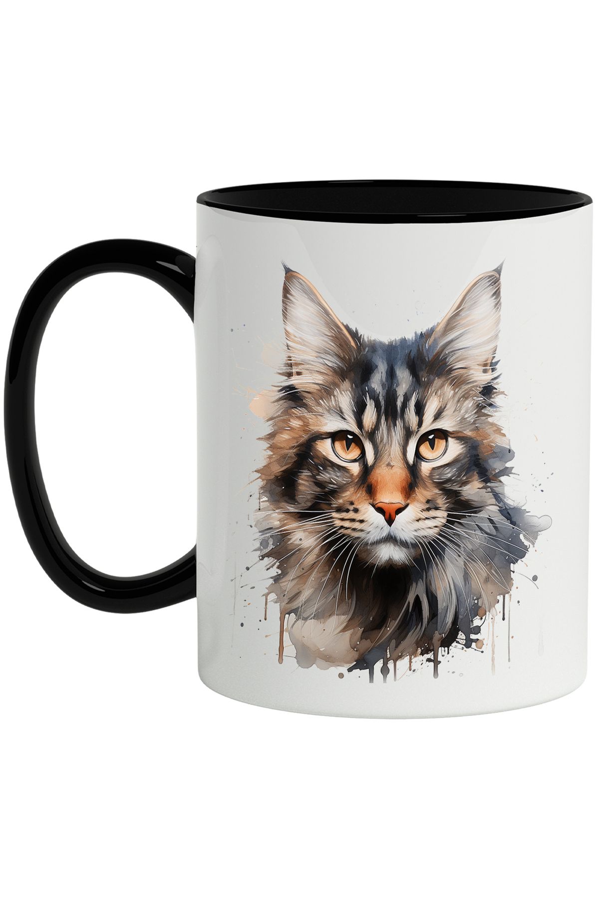 StoryGift Romania Cana Cu Cap De Pisica, Iubitori De Animale, Ilustratie, Multicolor 330 Ml, Ceram, Cu Maner Negru - One Size