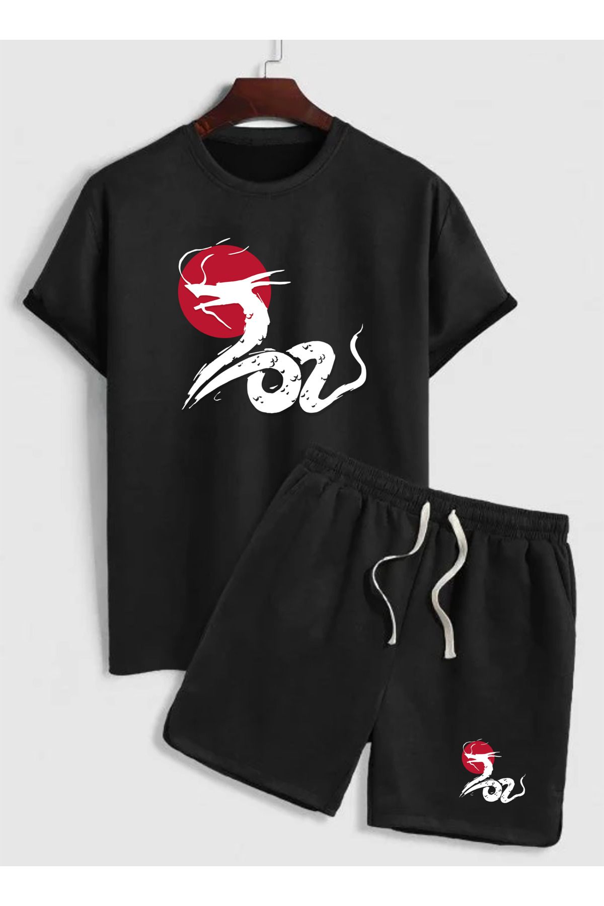 SUNFREE JAPON GÖRSEL BASKILI SİYAH T-SHIRT ŞORT TAKIM