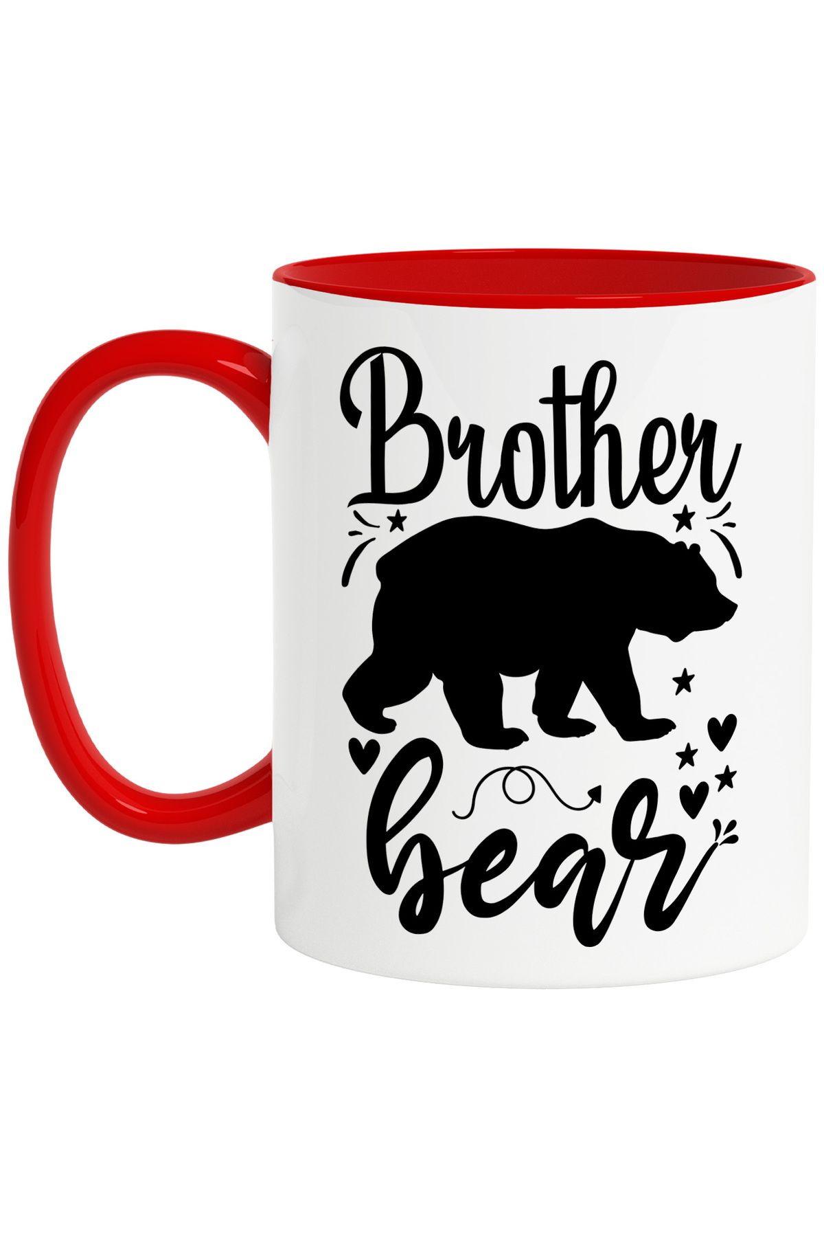 StoryGift Romania Cana Cu O Figura De Urs Si Mesajul "brother Bear" - Fratele Urs Familie Inimioar, Cu Maner Rosu - One Size