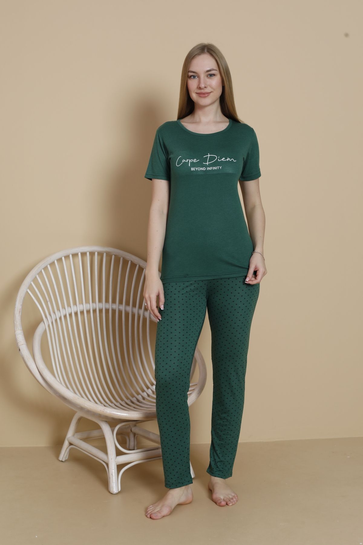 Mira Homewear Önü Baskılı Kısa Kol Kadın Pijama Takımı MR001