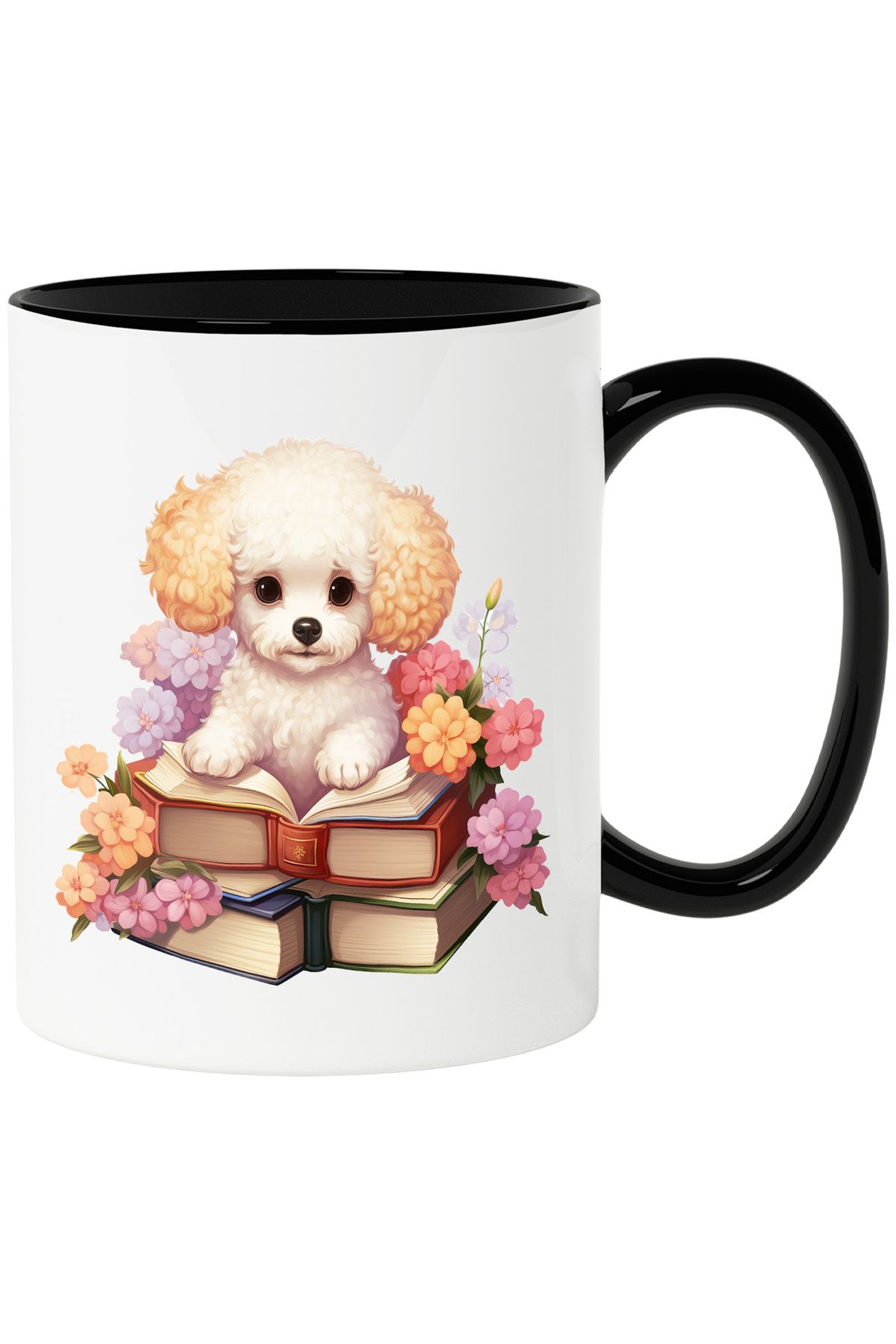 StoryGift Romania Cana Cu Un Catel Blanos | Ilustratie | Tine O Carte Deschisa | Studiu | Lectura , Cu Maner Negru - One Size
