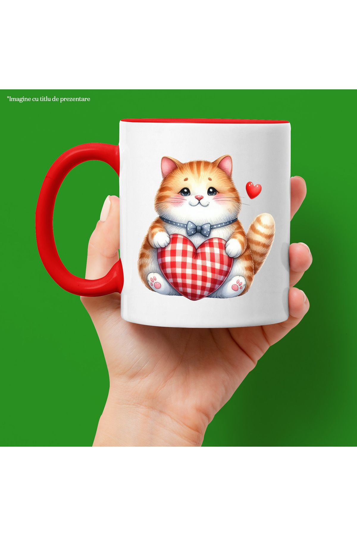 StoryGift Romania-Mug with a fat cat | orange and white fur | illustration | hearts | f, Cu,STG. 2