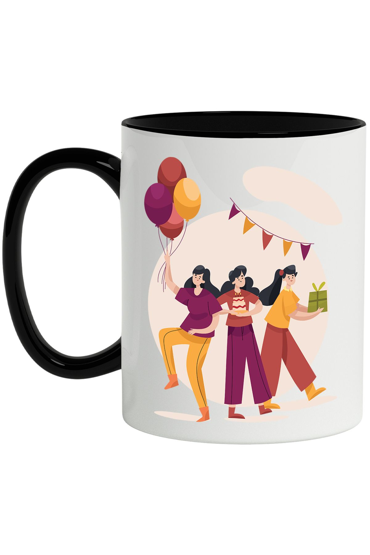 StoryGift Romania Cana Cu Aniversare, Baloane, Tort, Lumanari, Prieteni, Cutie De Cadou, Multicolo, Cu Maner Negru - One Size