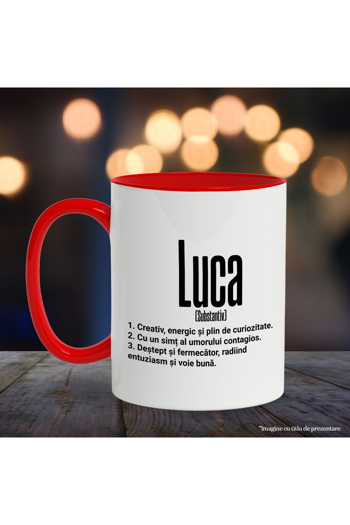 StoryGift Romania-Mug With The Name Luca, With Motivational Message, Creative, Energetic, Curious, Smart, F, With Red Handle 3