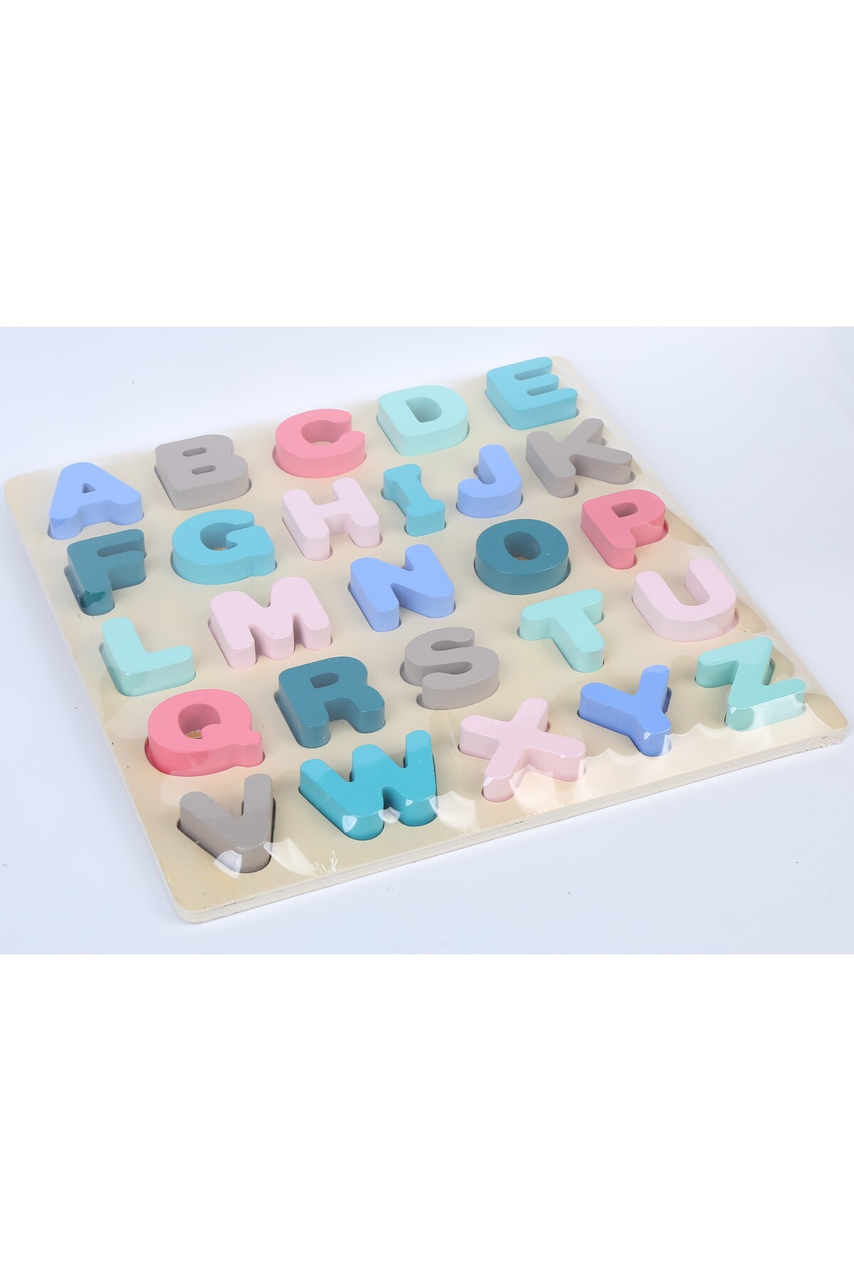 - پازل چوبی حروف الفبا فیروزه‌ای - ۲۶ تکه