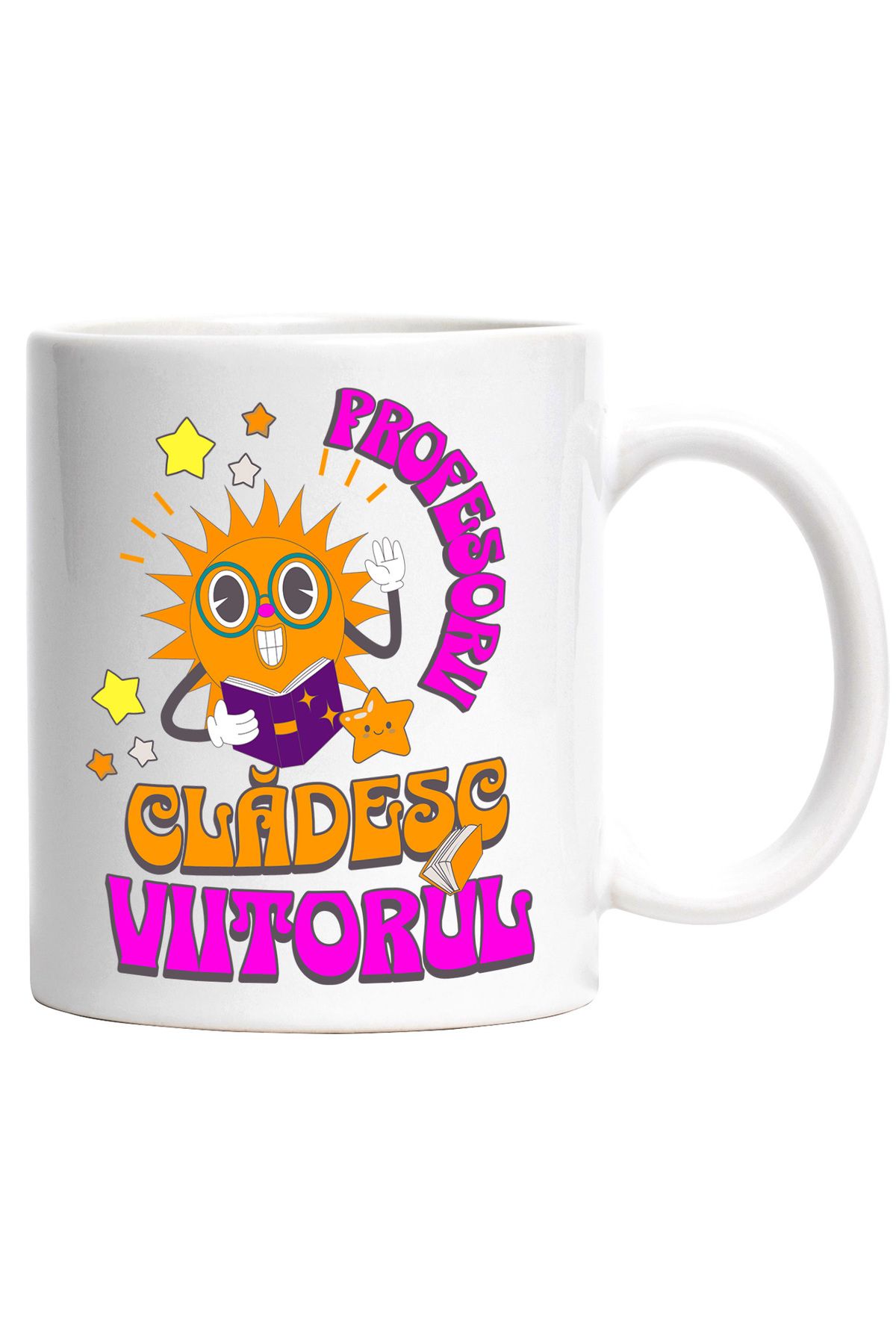 StoryGift Romania Cana Profesorii Cladesc Viitorul Educatie Scoala, 330ml, Ceramic Cu Maner Alb, Cu Maner Alb - One Size