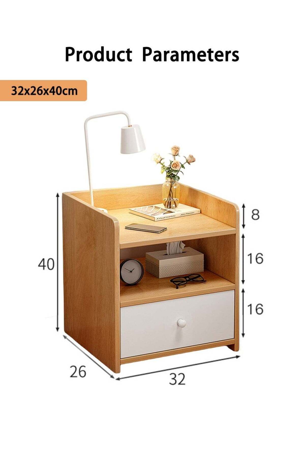 soufa dibaj-Nightstand with Drawer and Open Storage Shelf, Modern Side Table Nordic Style Small Night Stand 7