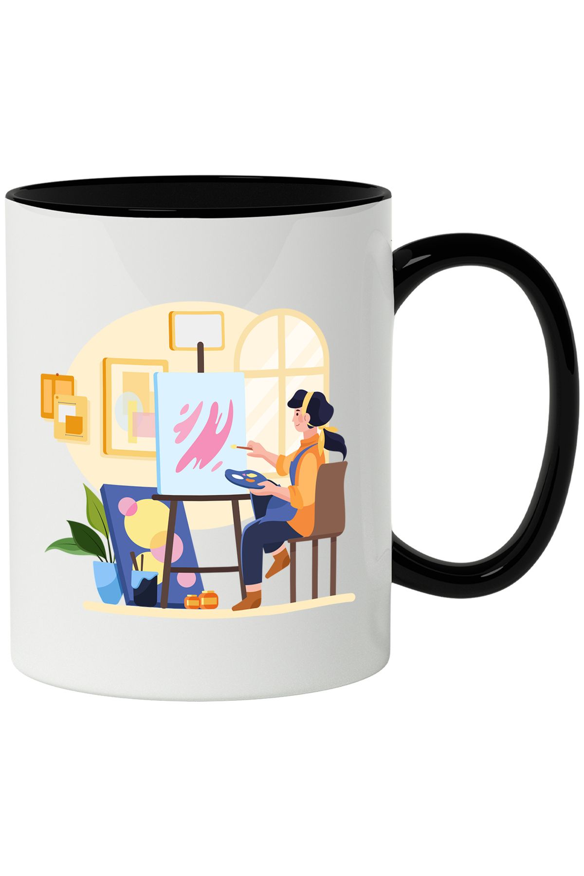 StoryGift Romania Cana Cu Sevalet, Panza, Pictura, Arta, Multicolor 330 Ml, Ceramica Cu Maner Negr, Cu Maner Negru - One Size