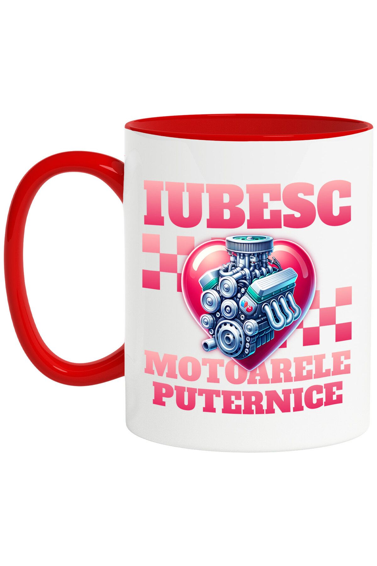 StoryGift Romania Cana Cu Motor Masina Viteza Curse Ilegale Text Iubesc Motoarele Puternice, Ceram, Cu Maner Rosu - One Size