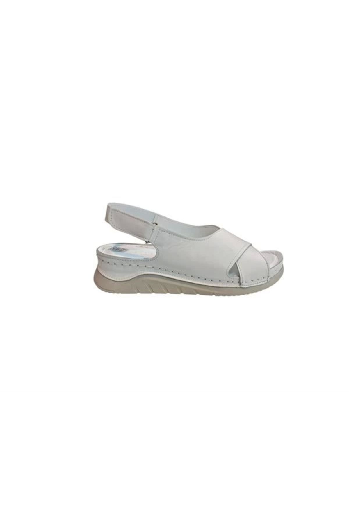 Store K532104 Tam Ortapedik Topuktan Cırt Cırt Ayarlı Kadın Sandalet Beyaz