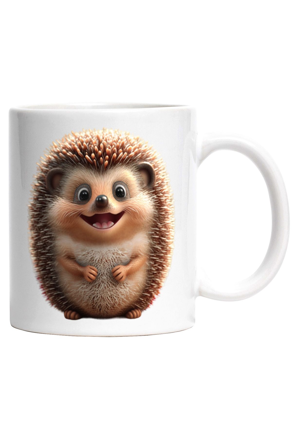 StoryGift Romania Cana Cu Portret Arici Dragut, Fericit, Zambaret, Maroniu, Iubitori De Animalute,, Cu Maner Alb - One Size