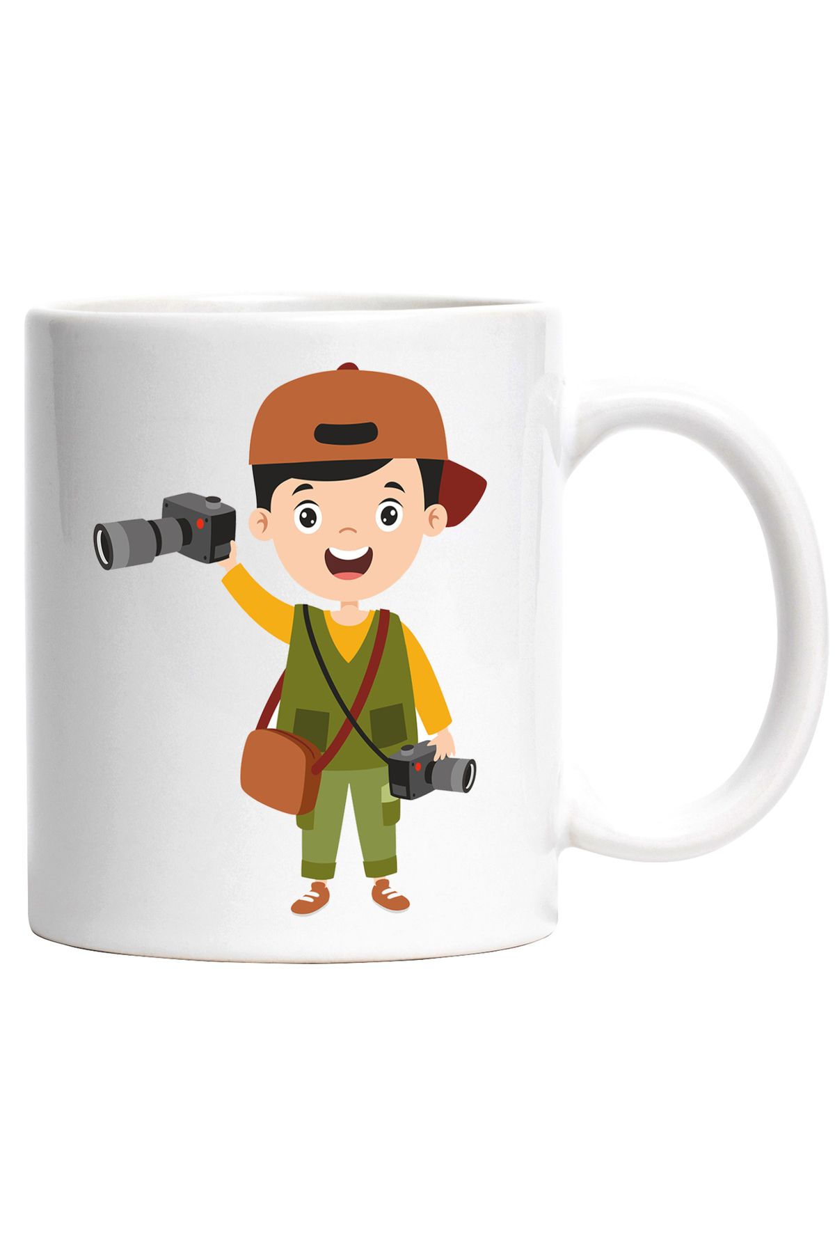 StoryGift Romania Cana Cu Fotograf, Aparat Foto, Obiectiv, Palarie, Geanta, Vesta, Multicolor 330 , Cu Maner Alb - One Size