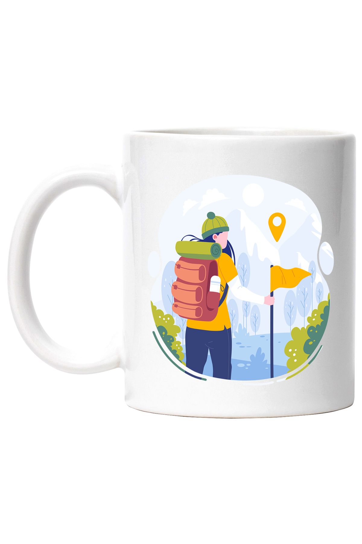 StoryGift Romania Cana Cu Natura, Munte, Pinpoint, Steag, Drumetie, Ghiozdan, Saltea, Multicolor 3, Cu Maner Alb - One Size