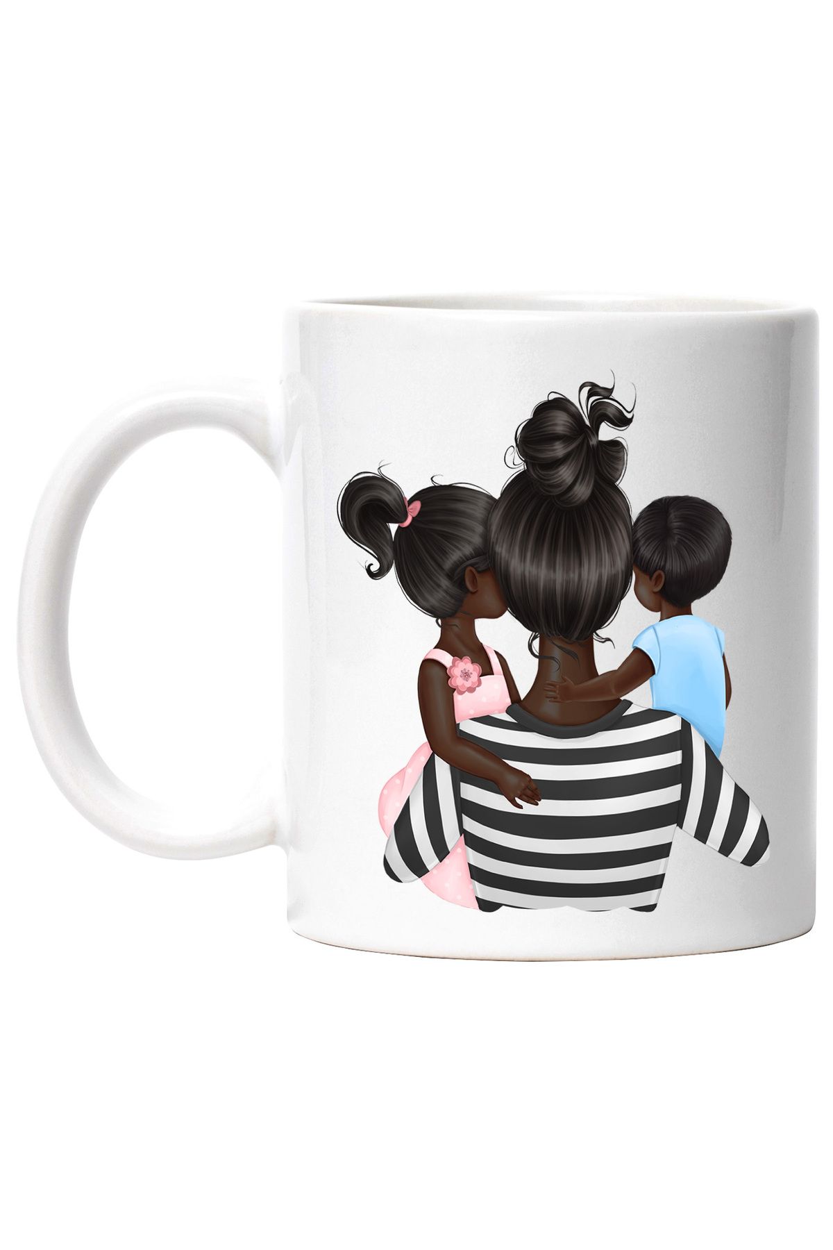 StoryGift Romania Cana Cu O Mama De Culoare Care Isi Tine In Brate Copiii, Fetita, Baietel ,iubire, Cu Maner Alb - One Size