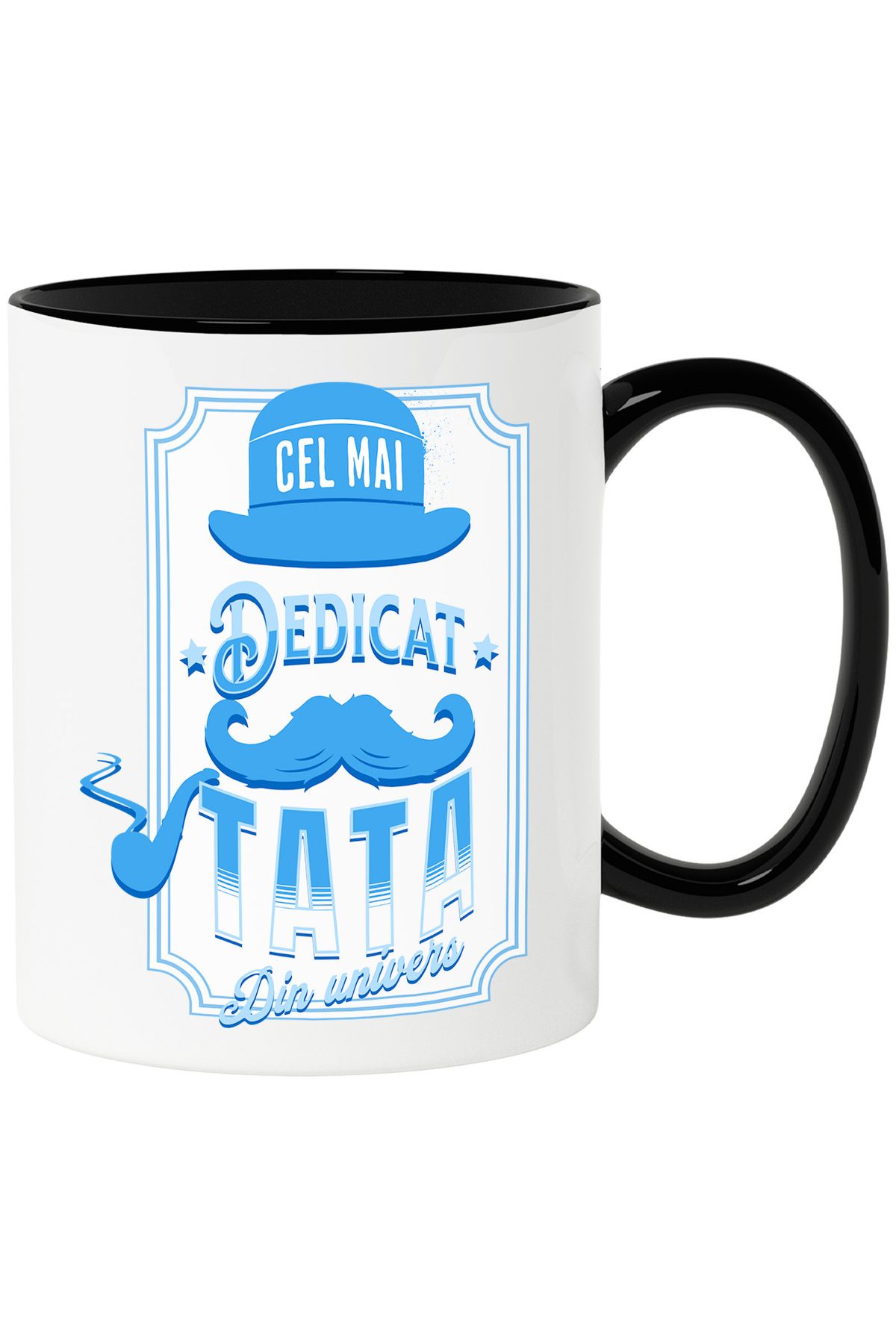 StoryGift Romania Cana Cel Mai Dedicat Tata Din Univers Familie Dad, 330ml, Ceramica Cu Maner Negr, Cu Maner Negru - One Size